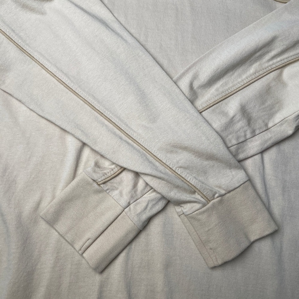 Sovereign State Mens Tan Cotton Long Sleeve T-Shirt Size L Curved Yoke Detail - Picture 6 of 8